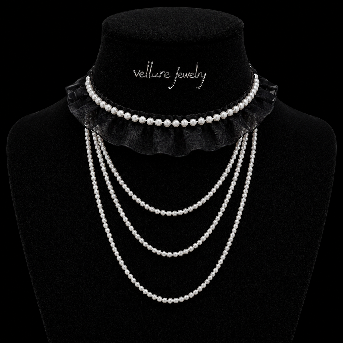 Velvet Pearl Layered Choker