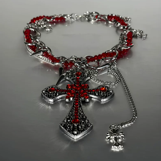 Crimson Cross Studded Choker