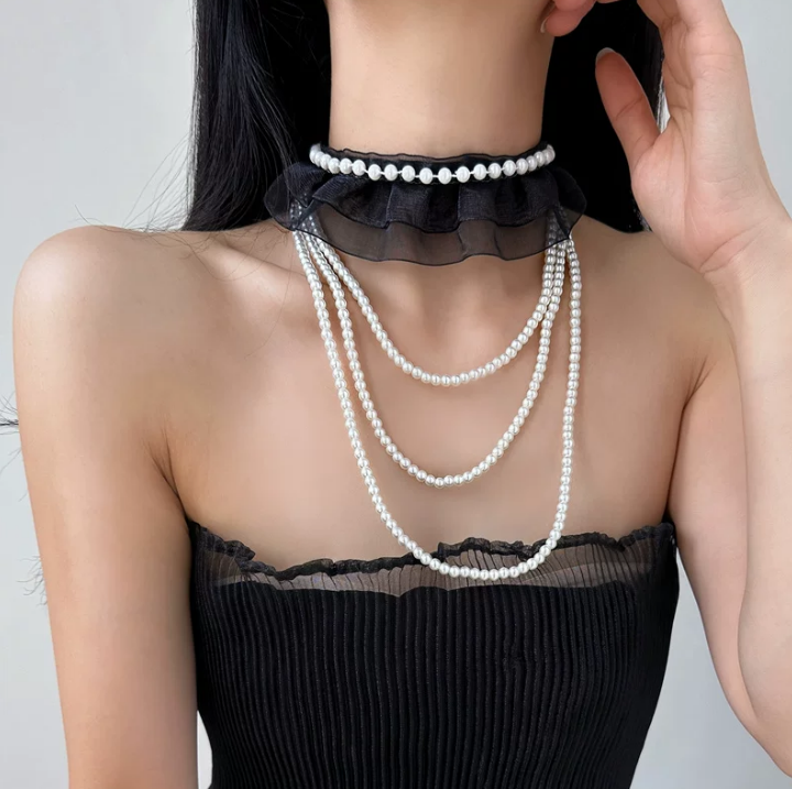 Velvet Pearl Layered Choker