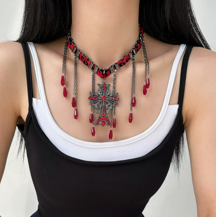 Noir Teardrop Cross Necklace