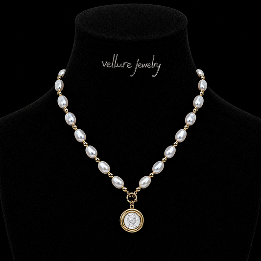Antique Coin Pearl Necklace