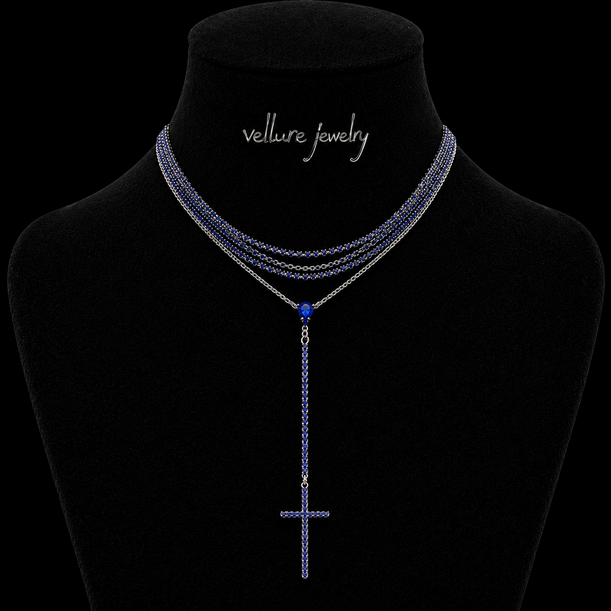 Blue Crystal Cross Necklace