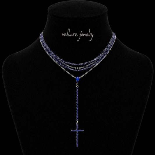Blue Crystal Cross Necklace