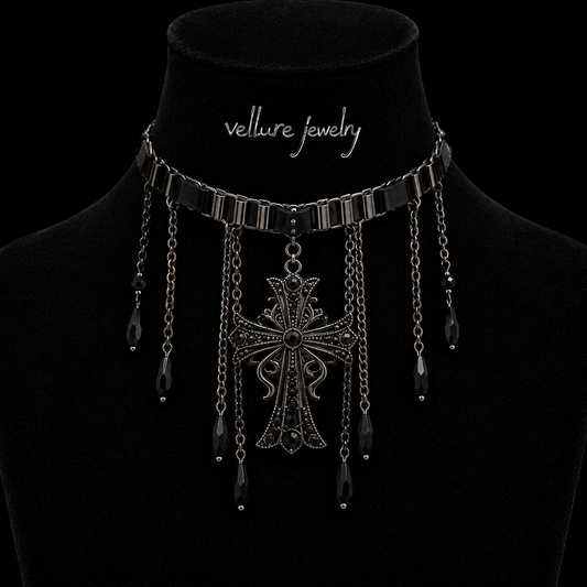 Noir Teardrop Cross Necklace
