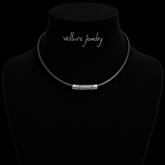 Aged Cross Leather Choker