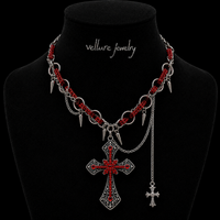 Crimson Cross Studded Choker