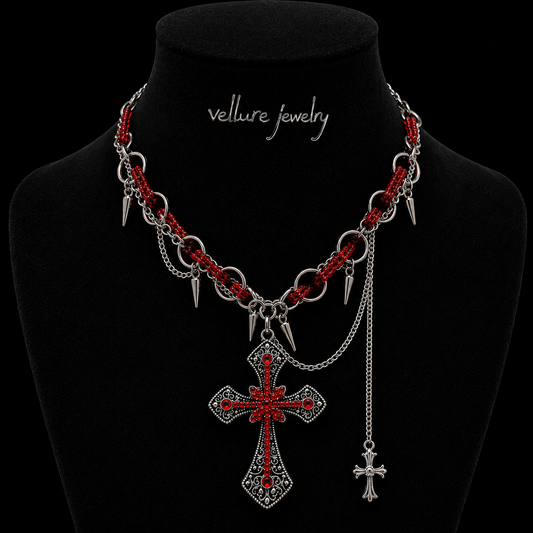 Crimson Cross Studded Choker