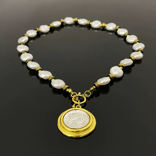 Antique Coin Pearl Necklace