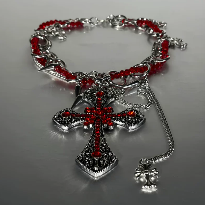 Crimson Cross Studded Choker