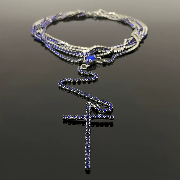 Blue Crystal Cross Necklace