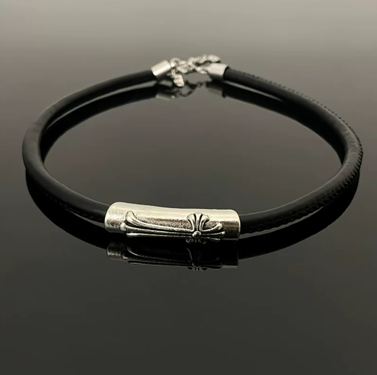Aged Cross Leather Choker