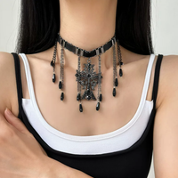 Noir Teardrop Cross Necklace