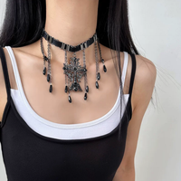 Noir Teardrop Cross Necklace