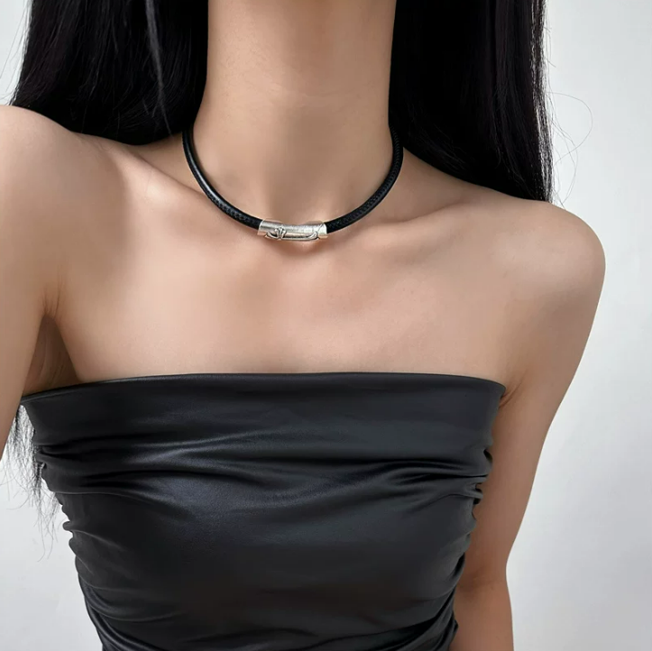 Aged Cross Leather Choker