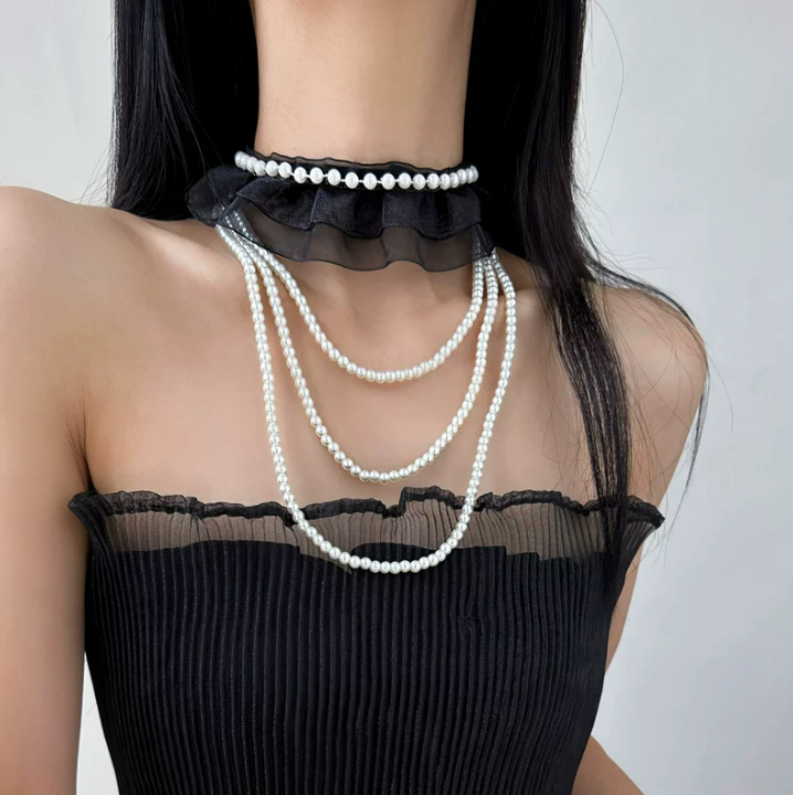 Velvet Pearl Layered Choker