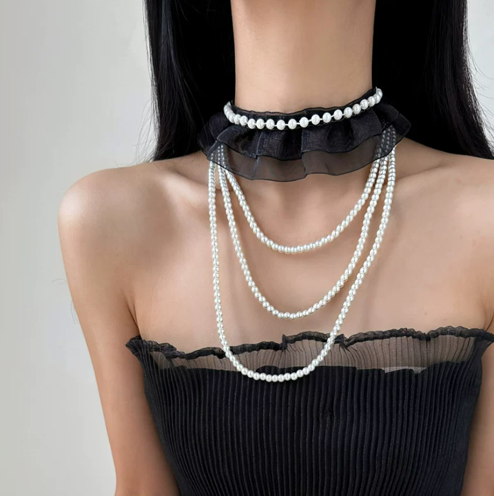 Velvet Pearl Layered Choker